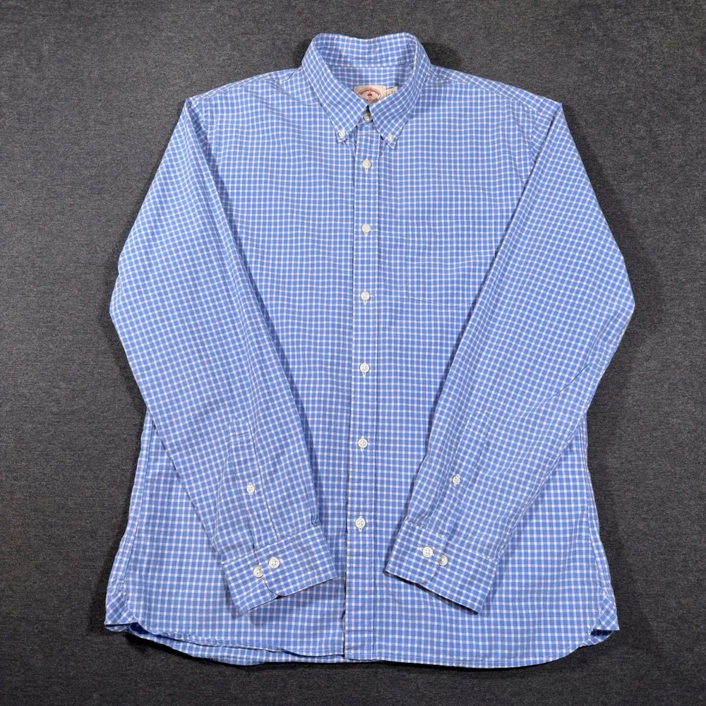 Brooks Brothers Red Fleece Button Down Shirt Mens XL Blue Gingham Check Cotton